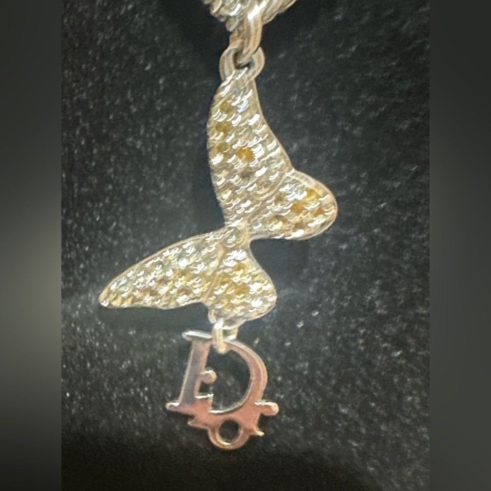 Dior Necklace Butterfly Pendant Logo Initials CD Gold Crystals - Picture 9 of 10